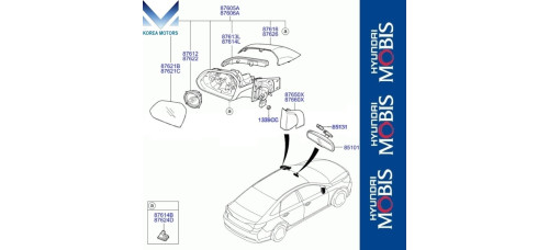 mirror-outside rear view for sonata hybrid 2014-17